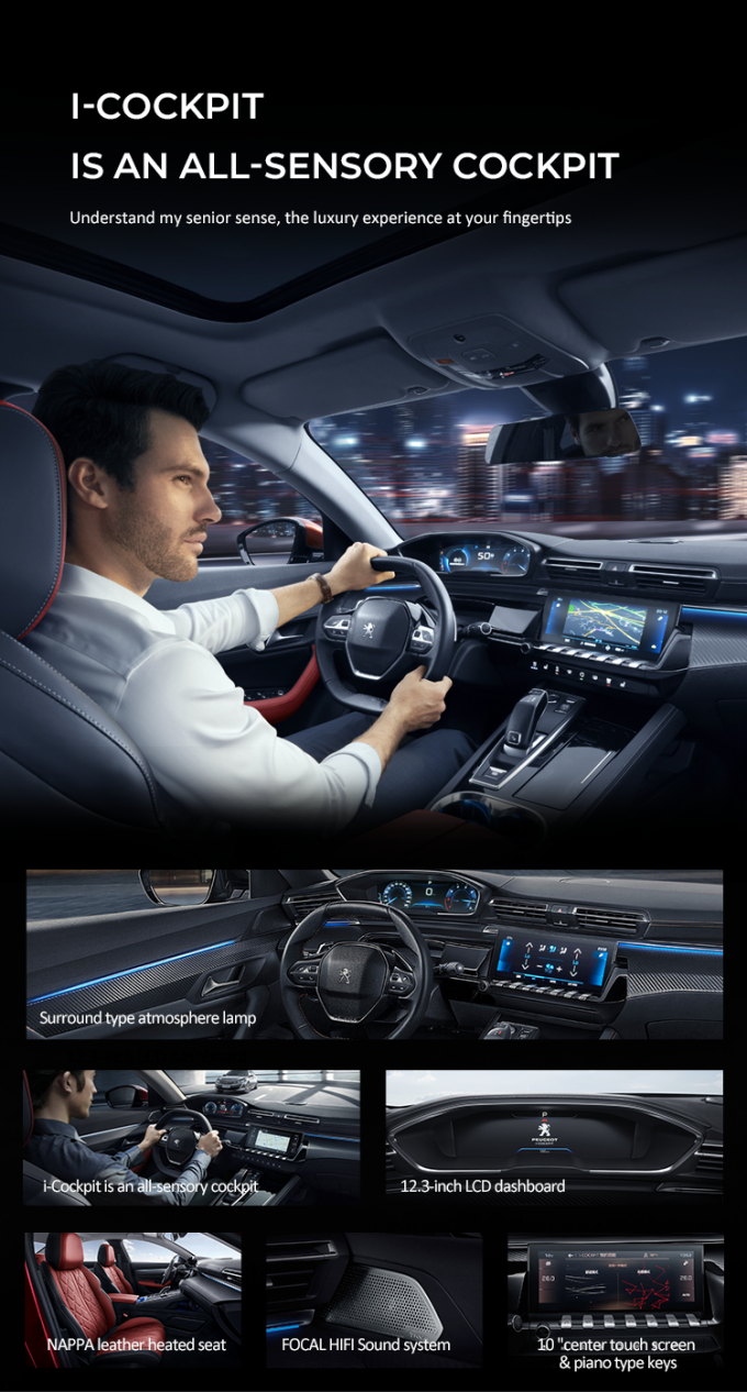 I-COCKPIT ALL-SENSORY COCKPITUnderstand мое старшее чувство, роскошный опыт на ваших кончиках пальца окружает тип я-арену лампы атмосферы все-. Место NAPPA кожаное нагретое звуковая система 10